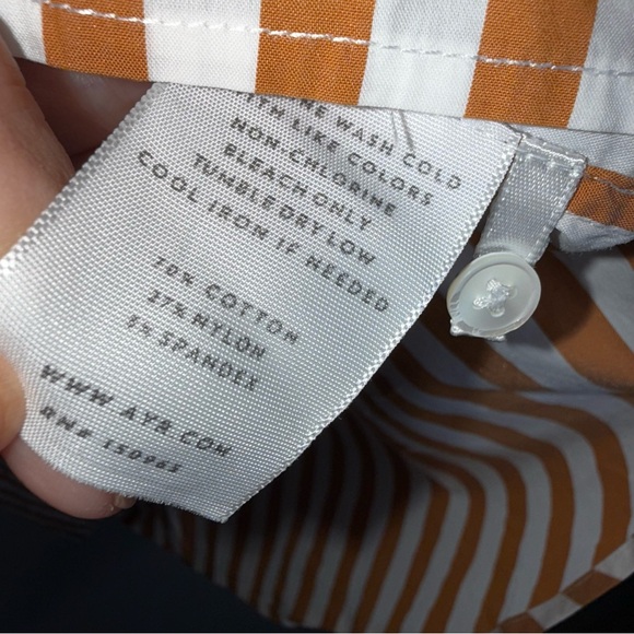 AYR Button Front Oversized Top Blouse Shirt-Brown White Stripe-Long Sleeve-Small - Picture 6 of 8